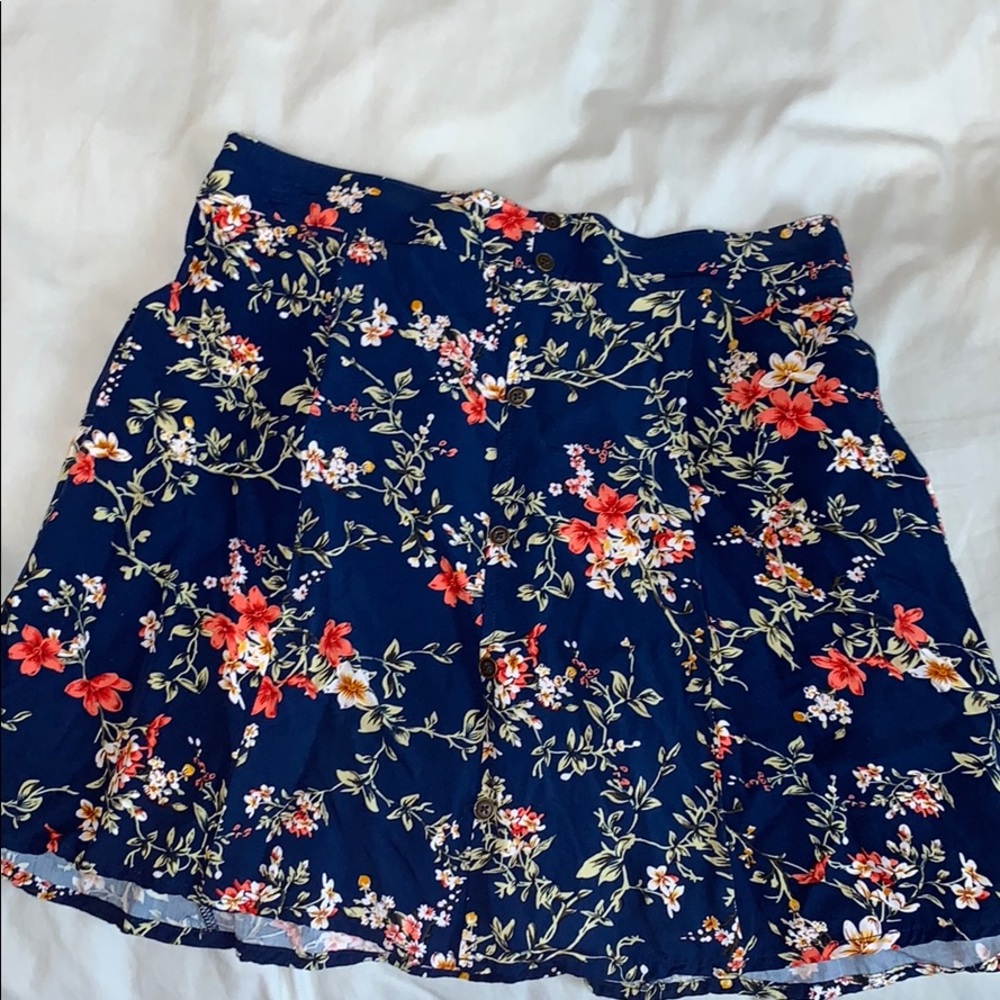 Navy blue linen floral skirt